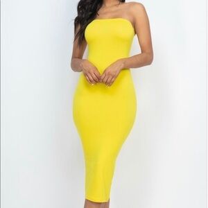 Yellow Off Shoulder Strapless Tube Top Bodycon Maxi Midi Dress
